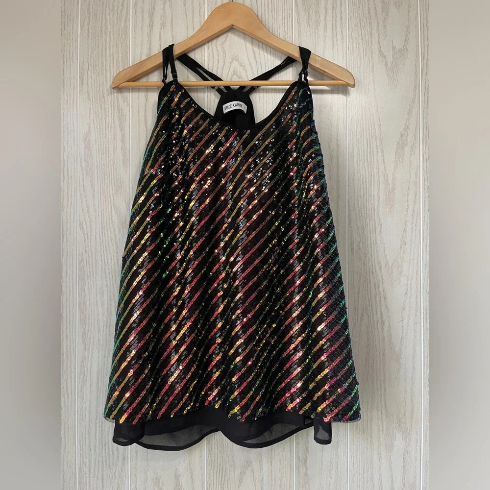 GRACE KARIN Sleeveless Sparkle Shimmer Camisole Sequin Tank Tops Size 2XL EUC